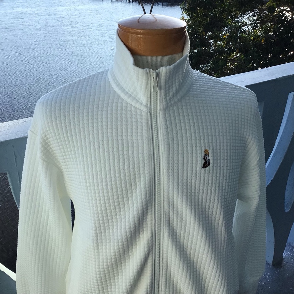 Peter Millar Off White Full-Zip Waffle Weave Textured Men's Zip Sweater Jacket - Picture 2 of 11